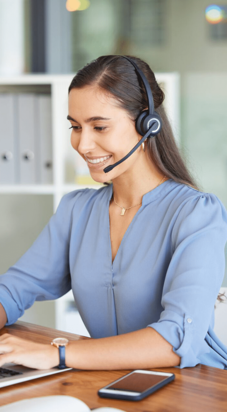 telemarketing-call-center-and-woman-typing-on-laptop-for-technical-support-crm-consulting